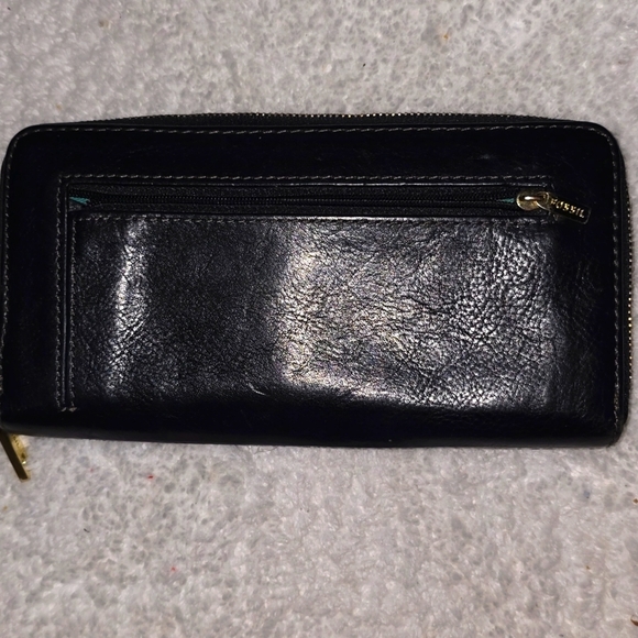 Fossil Black Leather Zipper Wallet 8x4 Inch - Picture 3 of 3